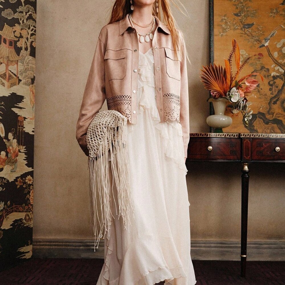 Boho Women's Casual cut off design button down Suede-like Jacket - Picture 2 of 8